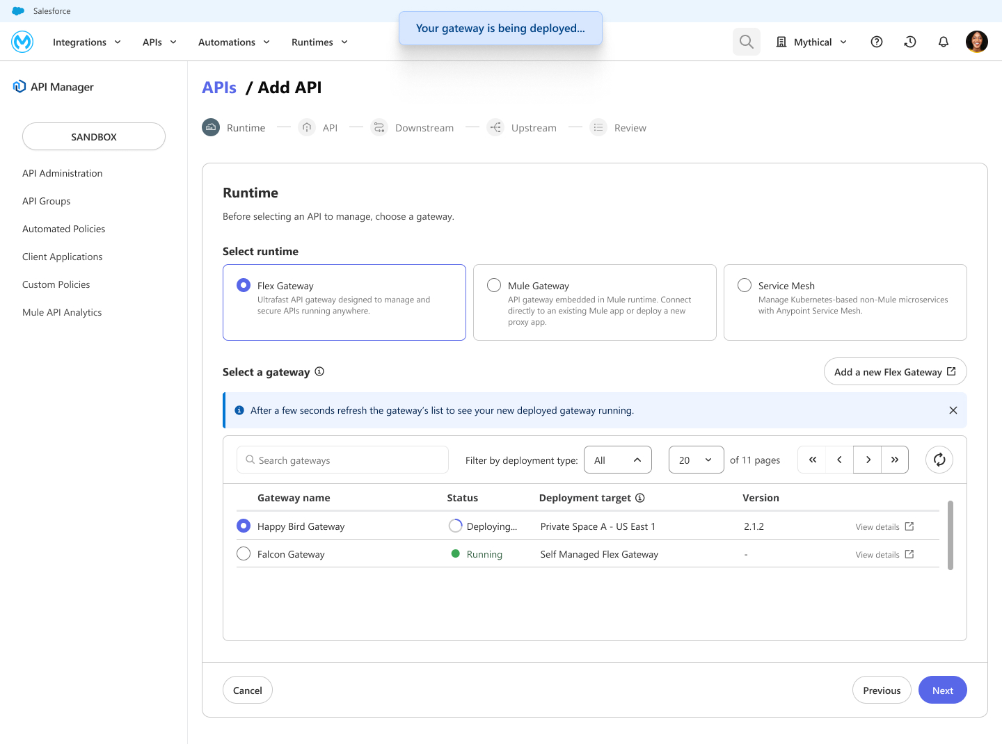Flex Gateway runtime gateways